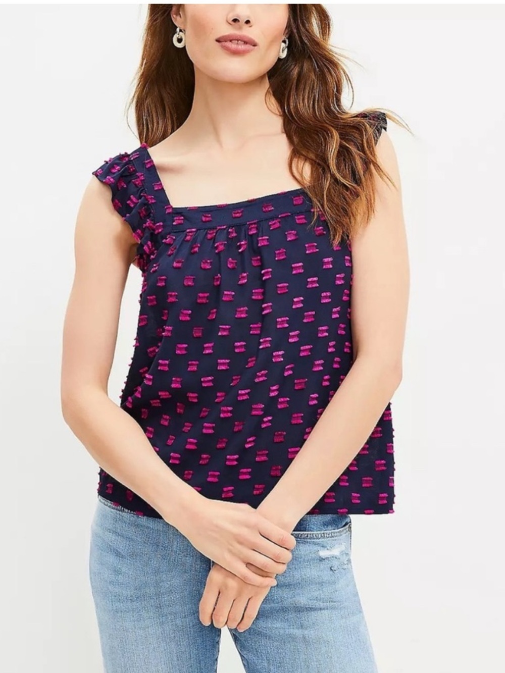 LOFT Navy Tank Top with Pink Spot Pattern- Sz Medium- NWT